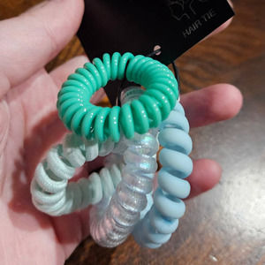 INC INTERNATIONAL CONCEPTS 4PC Green & Blue Mixed Spiral Hair Tie Set